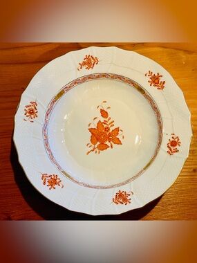 Herend Hungary Apponyi Orange Chinese Bouquet 9.5" Rim Soup Bowls 1501/AOG Mint